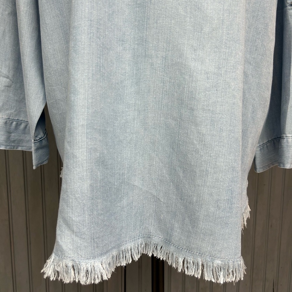 Hester & Orchard Light Wash Chambray Tunic Dress Frayed Hem Size L - Picture 10 of 12